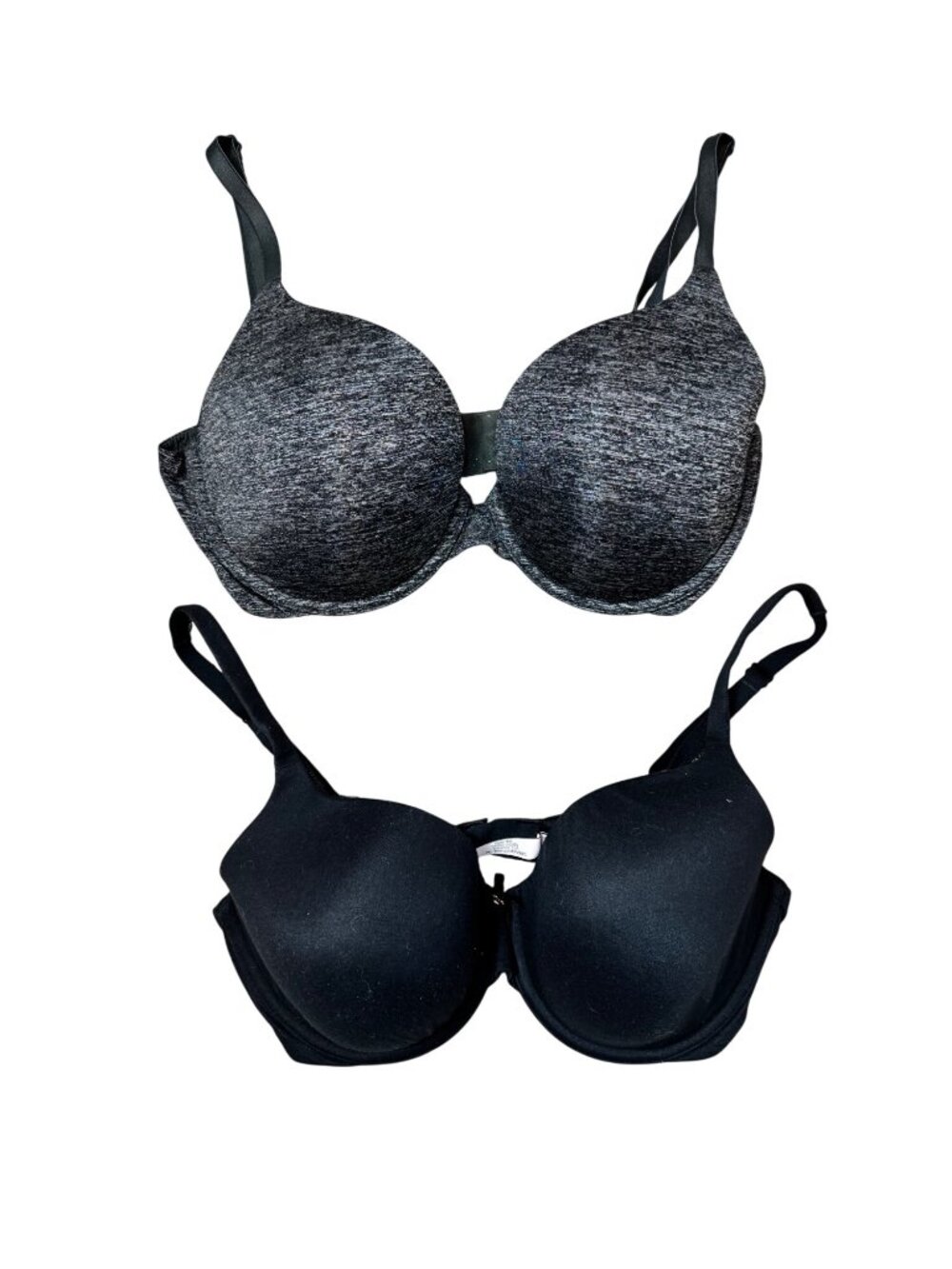 Lot of 2 Victorias Secret 34DD Padded & Lined Perfect Coverage Bra Black & Gray